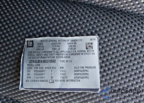 2014 Chevrolet Equinox 1Lt z USA, uszkodzony, nr VIN 2GNALBEK4E6370682